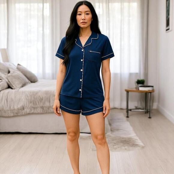 Eberjey Pajama Set Gisele Shortie Short Womens Size Small Soft Modal Navy - Picture 1 of 10